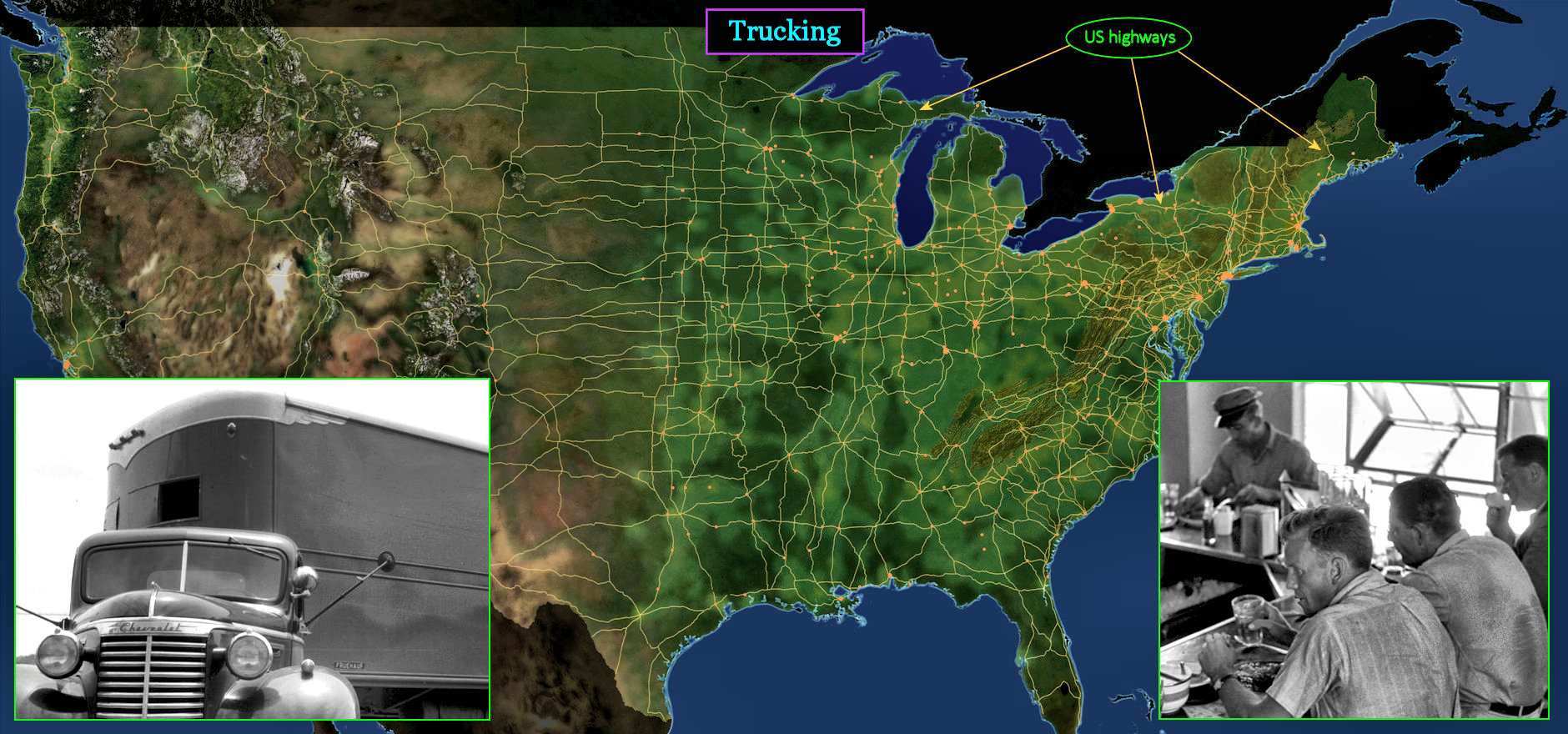Trucking and US highways, 1930s map